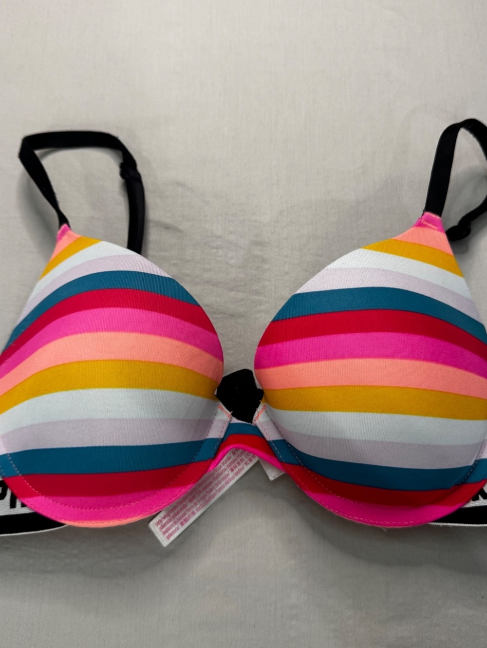 PINK Victoria’s Secret Rainbow Striped Push-Up Bra 32C Y2K